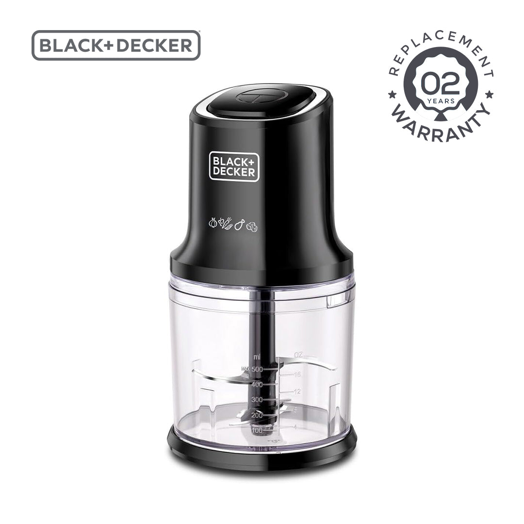 BLACK+DECKER / FOOD CHOPPER / 500W / 4 DURABLE STAINLESS STEEL BLADES + 500 ML CAPACITY BOWL / FC500-B5 / BLACK