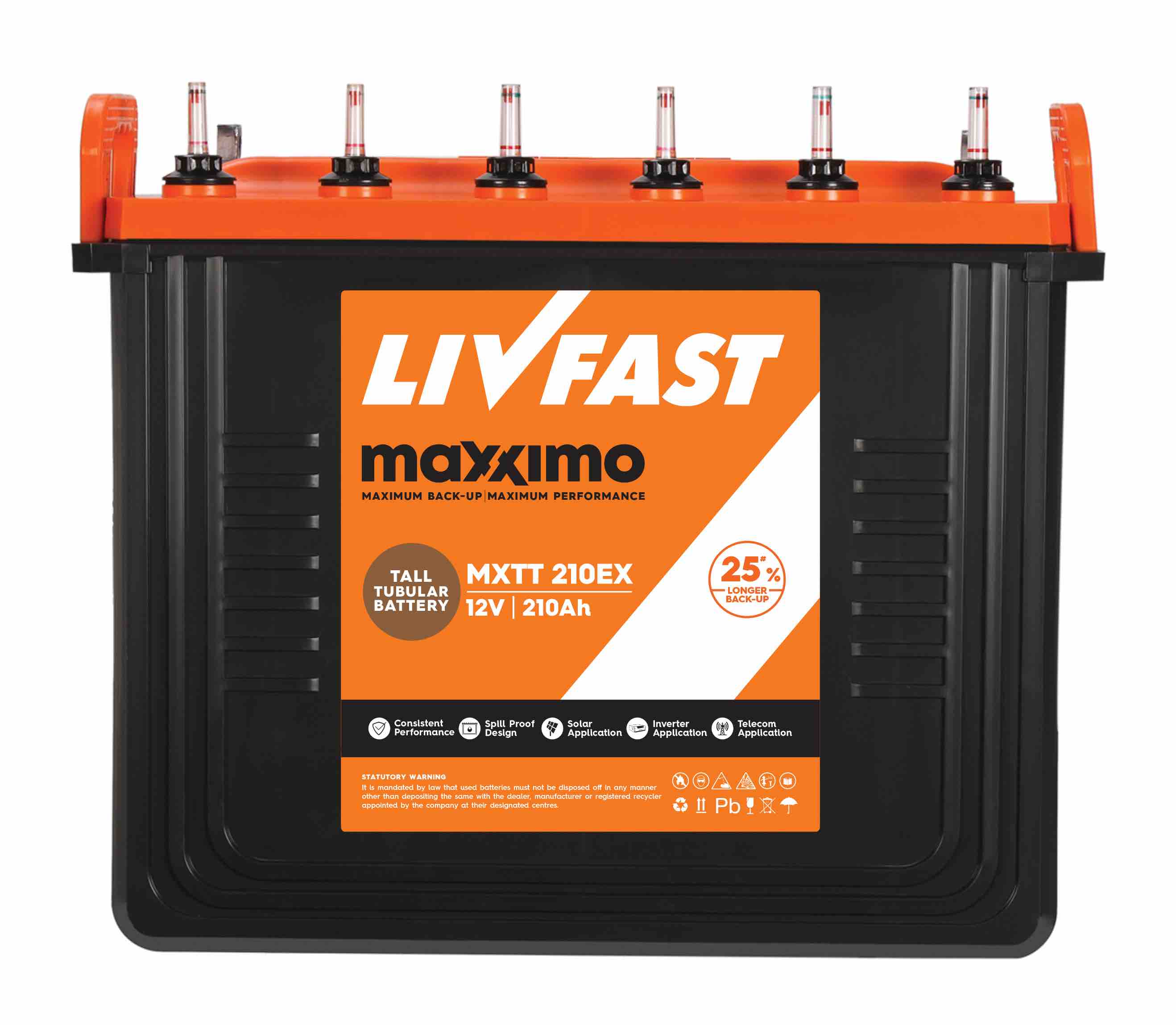 LiVFAST / BATTERY/ TUBULAR/ 210AH/ 12V / 30 Months Warranty LiVFAST / BATTERY/ TUBULAR/ 210AH/ 12V / 30 Months Warranty