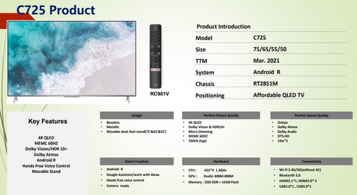 TCL TV 75 Q-LED ANDROID BLACK 75C725