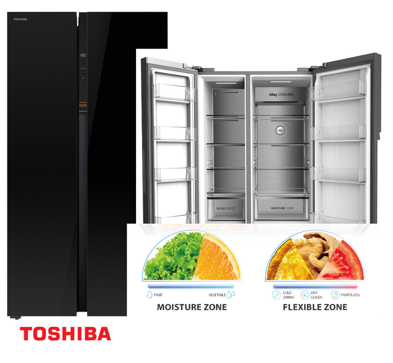 TOSHIBA FRIDGE 592L SBS  BLACK GR-RS780WE-PGF