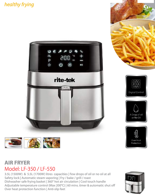 RITE-TEK FRYER 3.5L 1500W AIR STEEL LF350