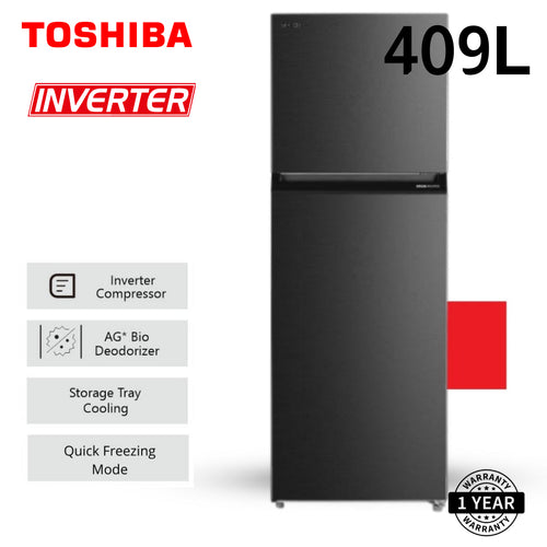 Toshiba Double Door Inverter Fridge / Dark Grey (409L)
